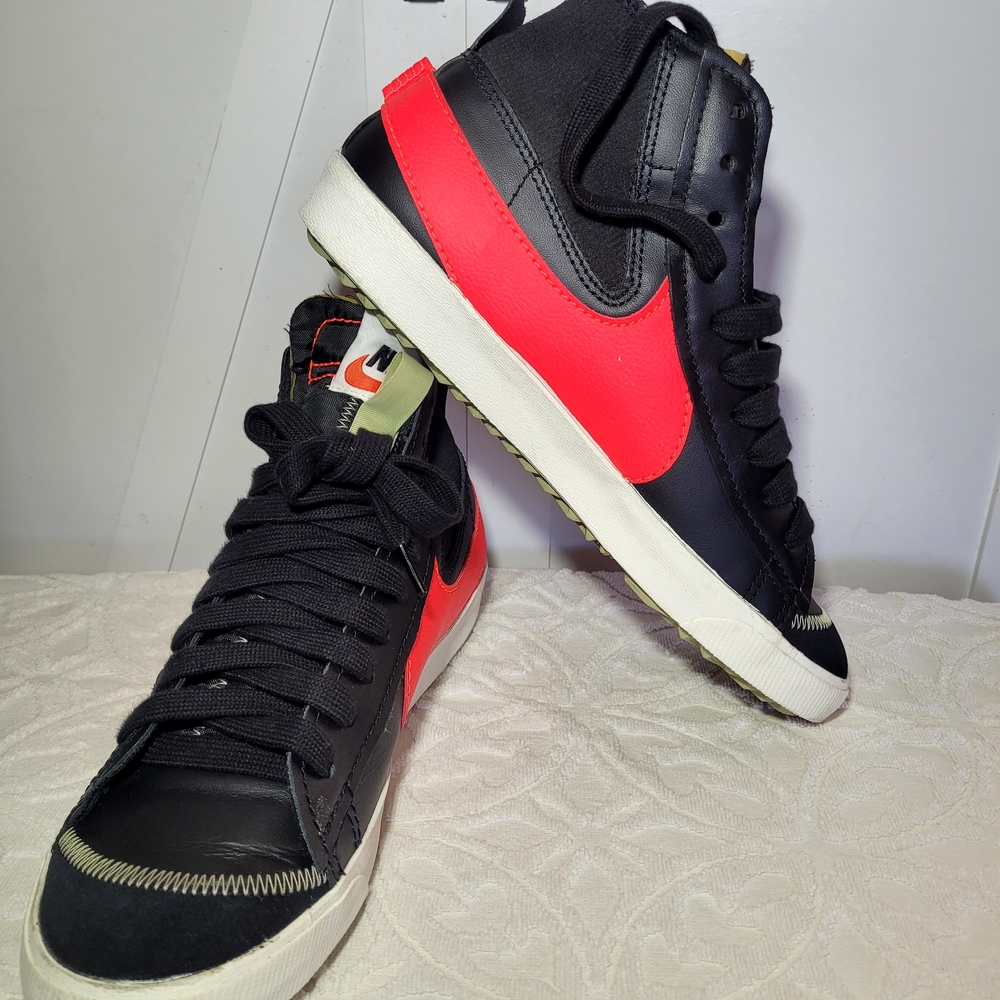 NIKE Blazer mid-cut sneakers for men size 13 Jumbo Black Sail Olive Aura RedLogo